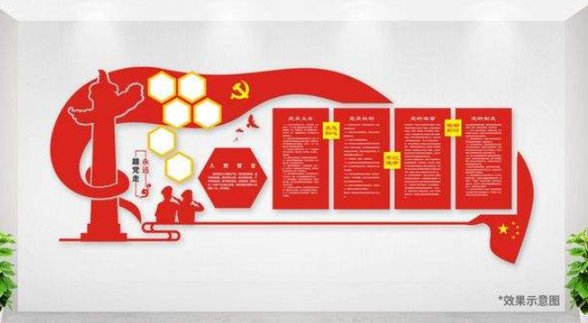 新红色社区党建文化墙党员之家活动室效果图